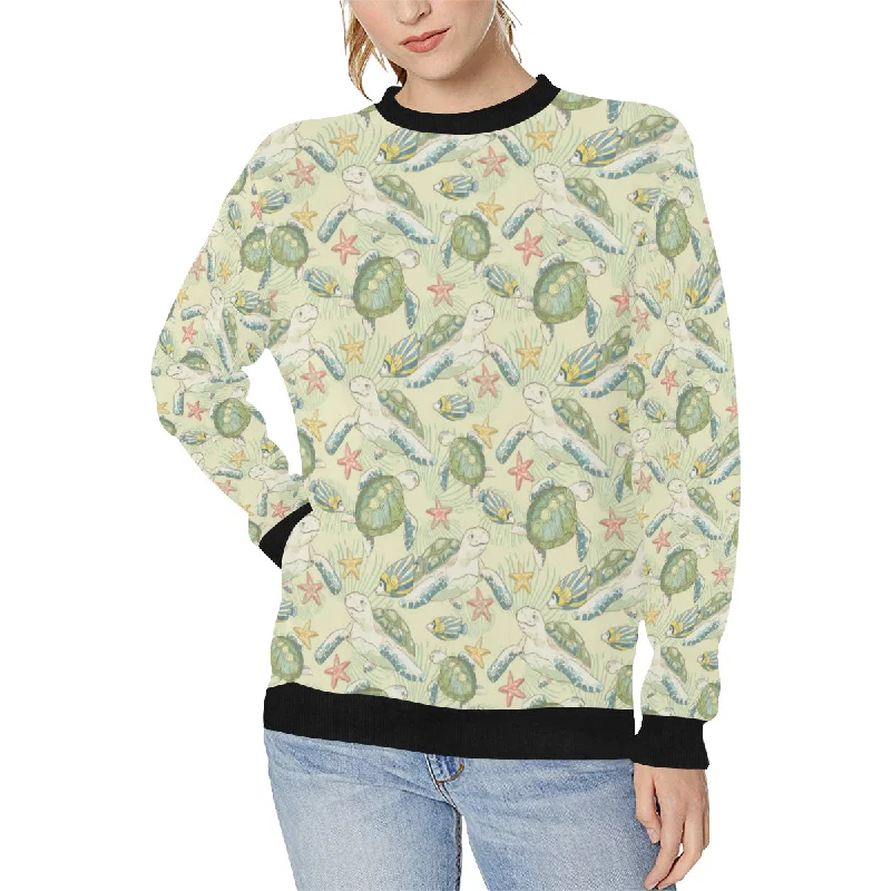 Bonus Savings Hand drawn sea turtle fish pattern Women's Crew Neck Sweatshirt