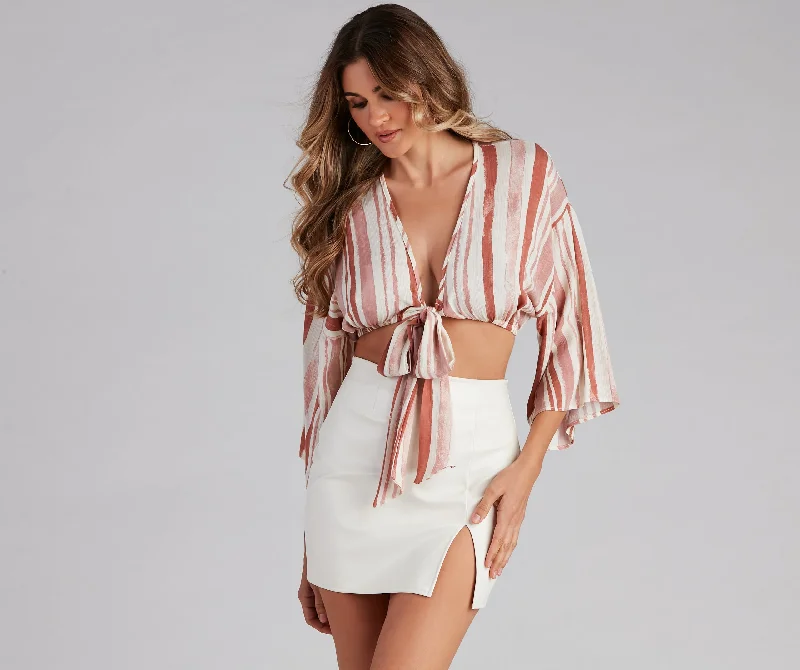 Closeout Breezy Striped Tie-Front Top