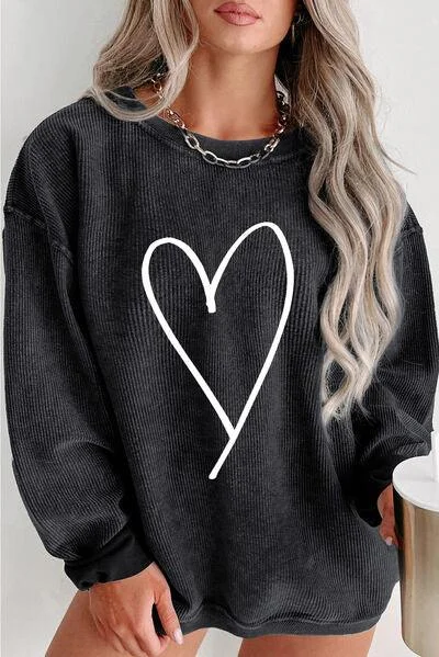 Now or Never Plus Size Heart Ribbed Sweatshirt