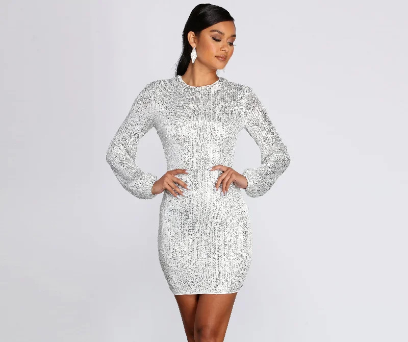 Customer Appreciation Sale Long Sleeve Sequin Mini Dress