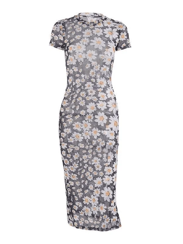 Can't Miss Daisy Print Mesh Maxi Dress