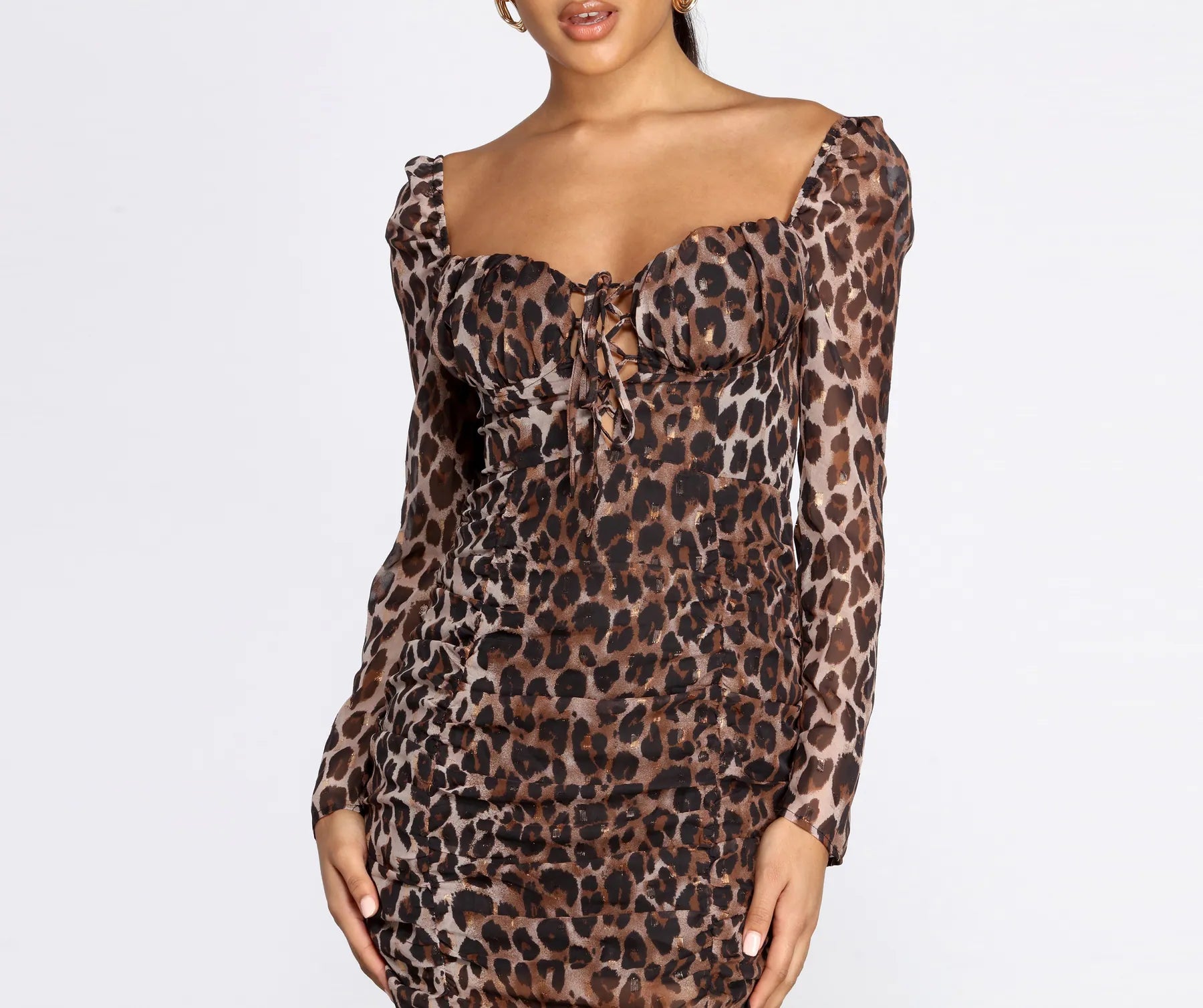 Amazing Deals Metallic Leopard Ruched Mini Dress
