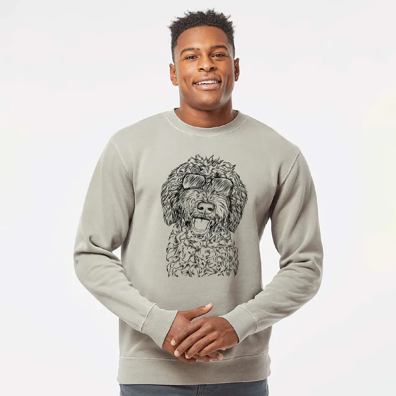 Super Bargain Aviator Jack the Chocolate Labradoodle - Unisex Pigment Dyed Crew Sweatshirt