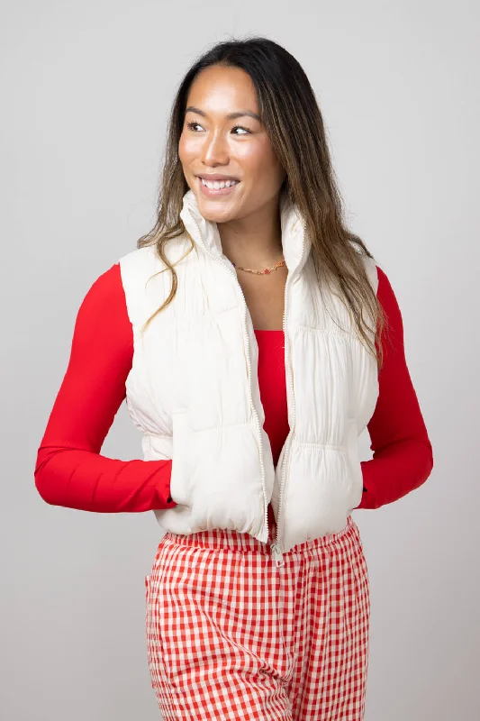 Love Tree Crinkle Puffer Vest for Women in Cream | 5128VH-CREAM