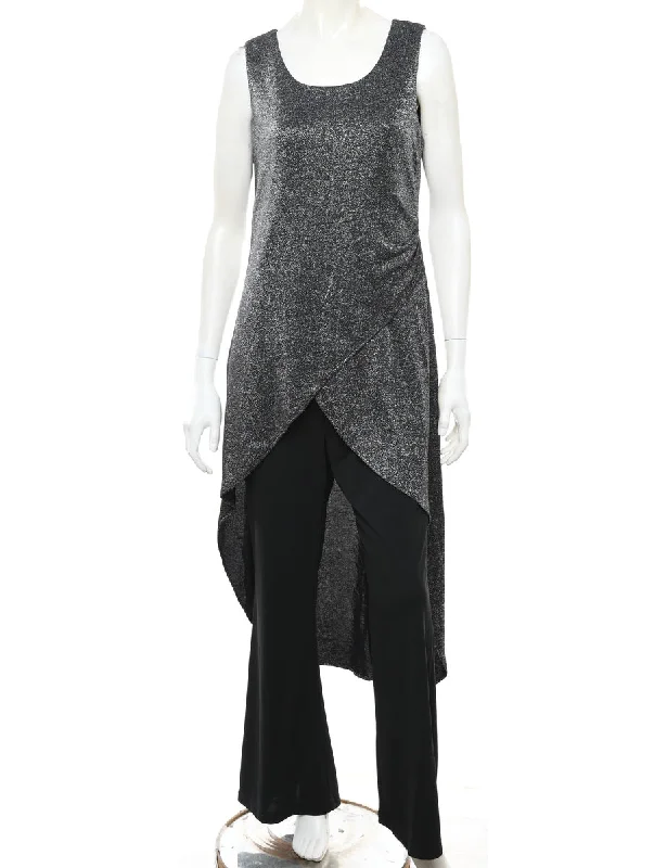 Can't Miss Metallic Finish Sleeveless Black & Silver Jumpsuit - M