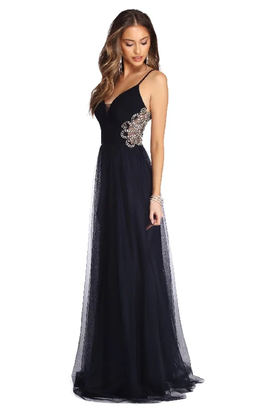 Discount Mania Kara Formal Rhinestone Ball Gown