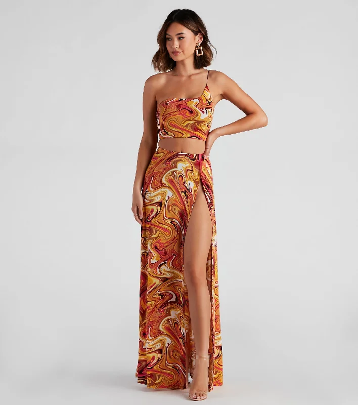 Bargain Prices Retro Swirls One Shoulder Top