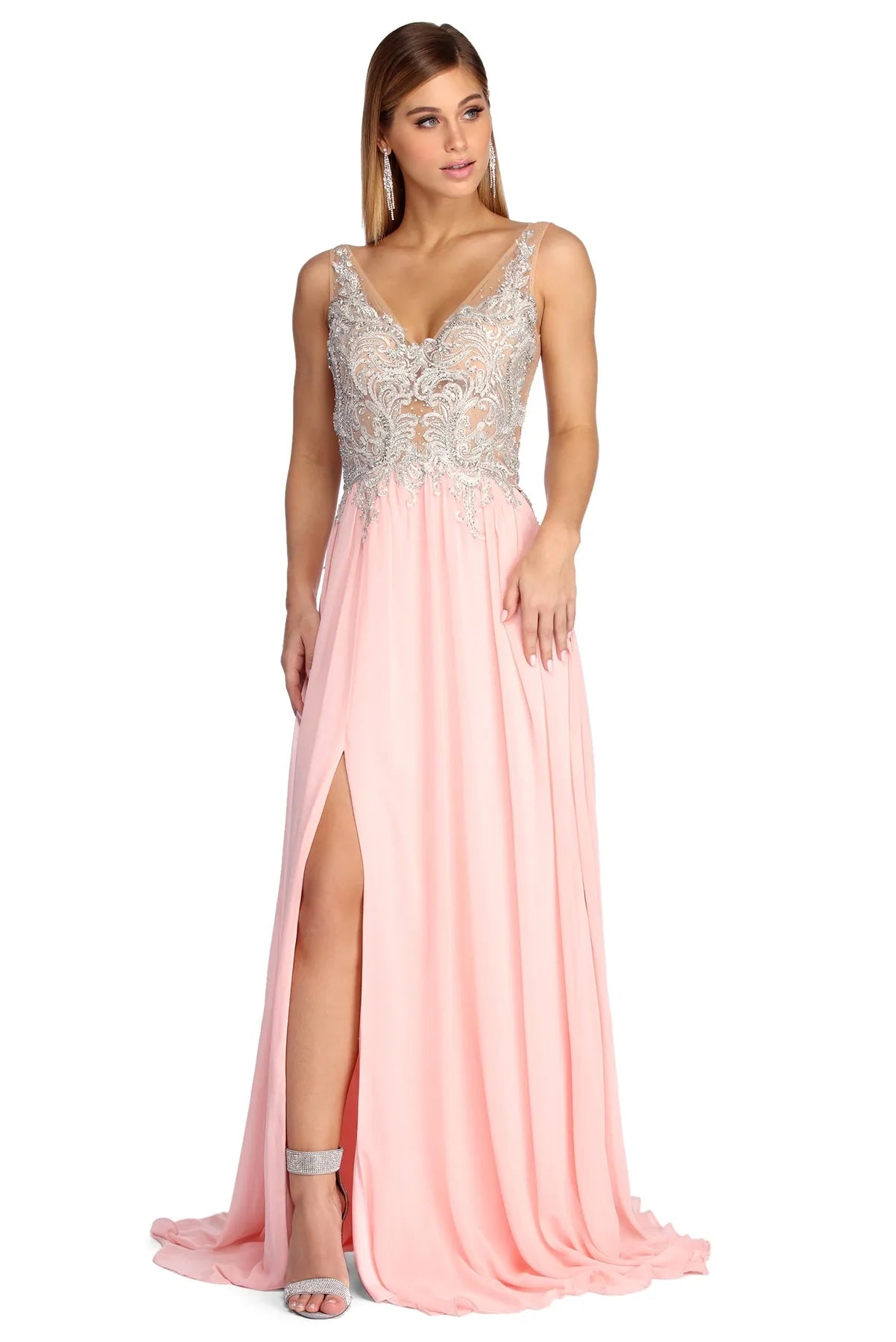 Quick Sale Beatrice Formal High Slit Chiffon Dress