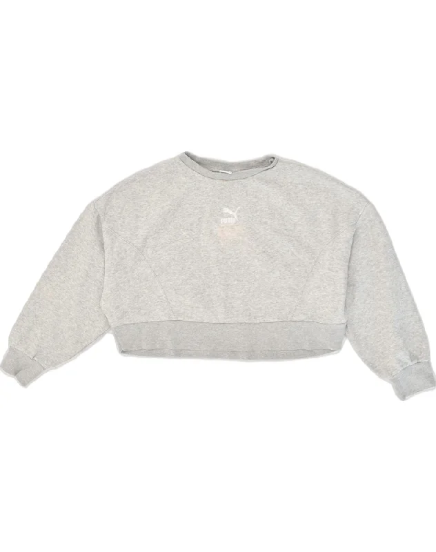 Savings Event PUMA Womens Oversized Crop Sweatshirt Jumper UK 6 XS Grey Cotton