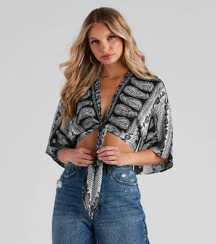 Final Clearance Effortless Boho-Chic Tie-Front Top