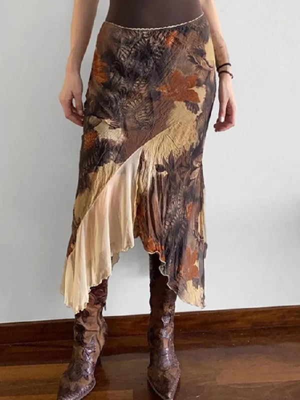 Warehouse Sale Wasteland Style Botanical Floral Print Maxi Skirts