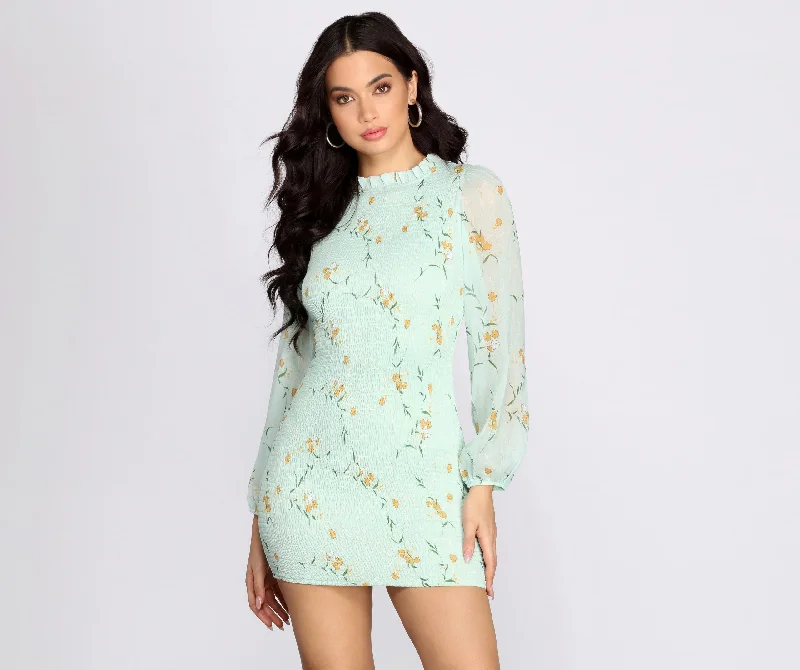 Instant Discount Floral Chiffon Blouson Mini Dress