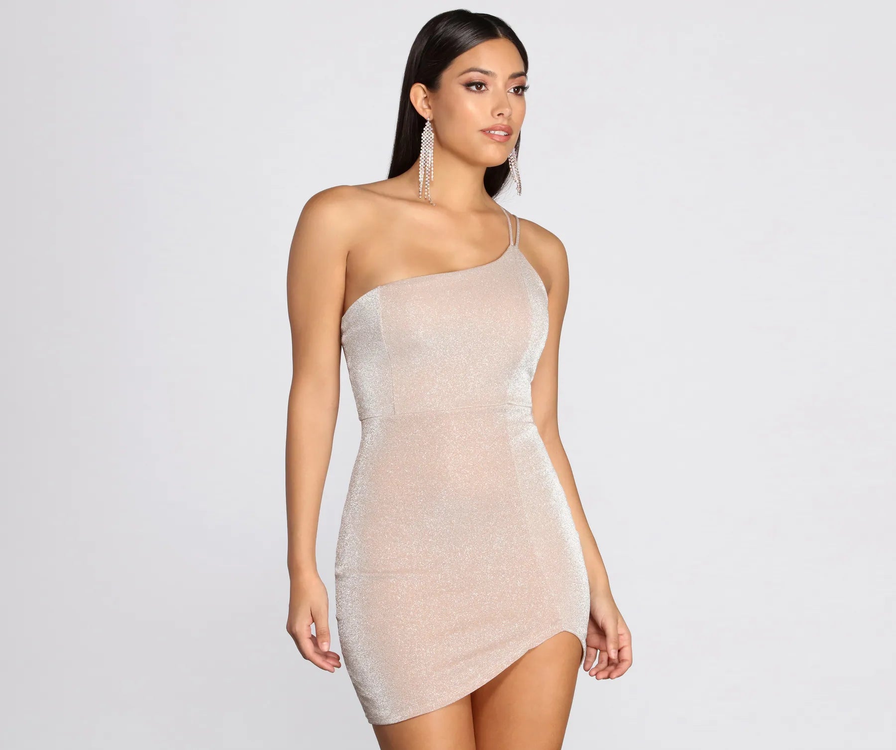 Best Deals Sparkle Queen Glitter One Shoulder Mini Dress