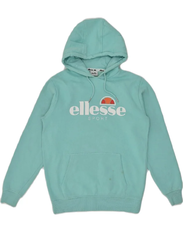 Today Only ELLESSE Womens Graphic Hoodie Jumper UK 12 Medium Blue Cotton