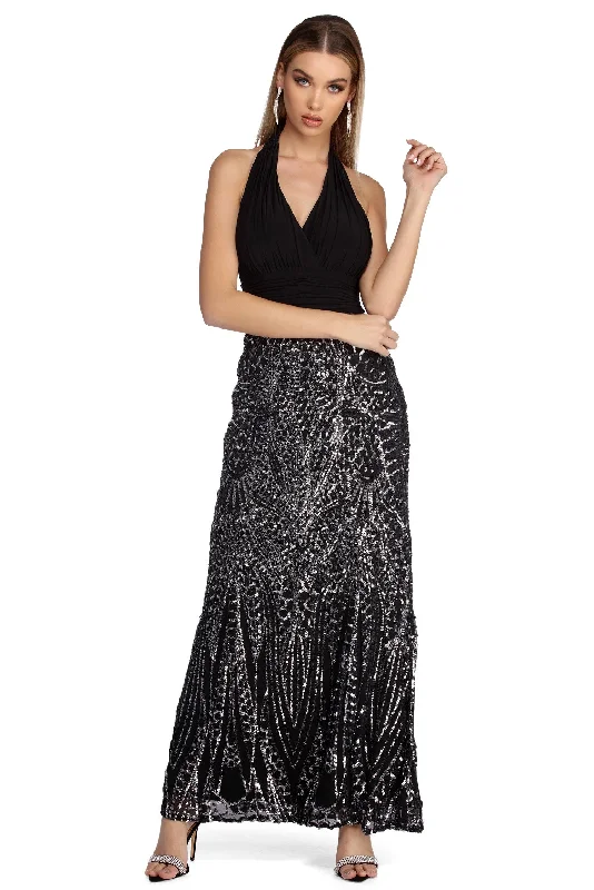 New Markdowns Whitney Formal Sequin Halter Dress