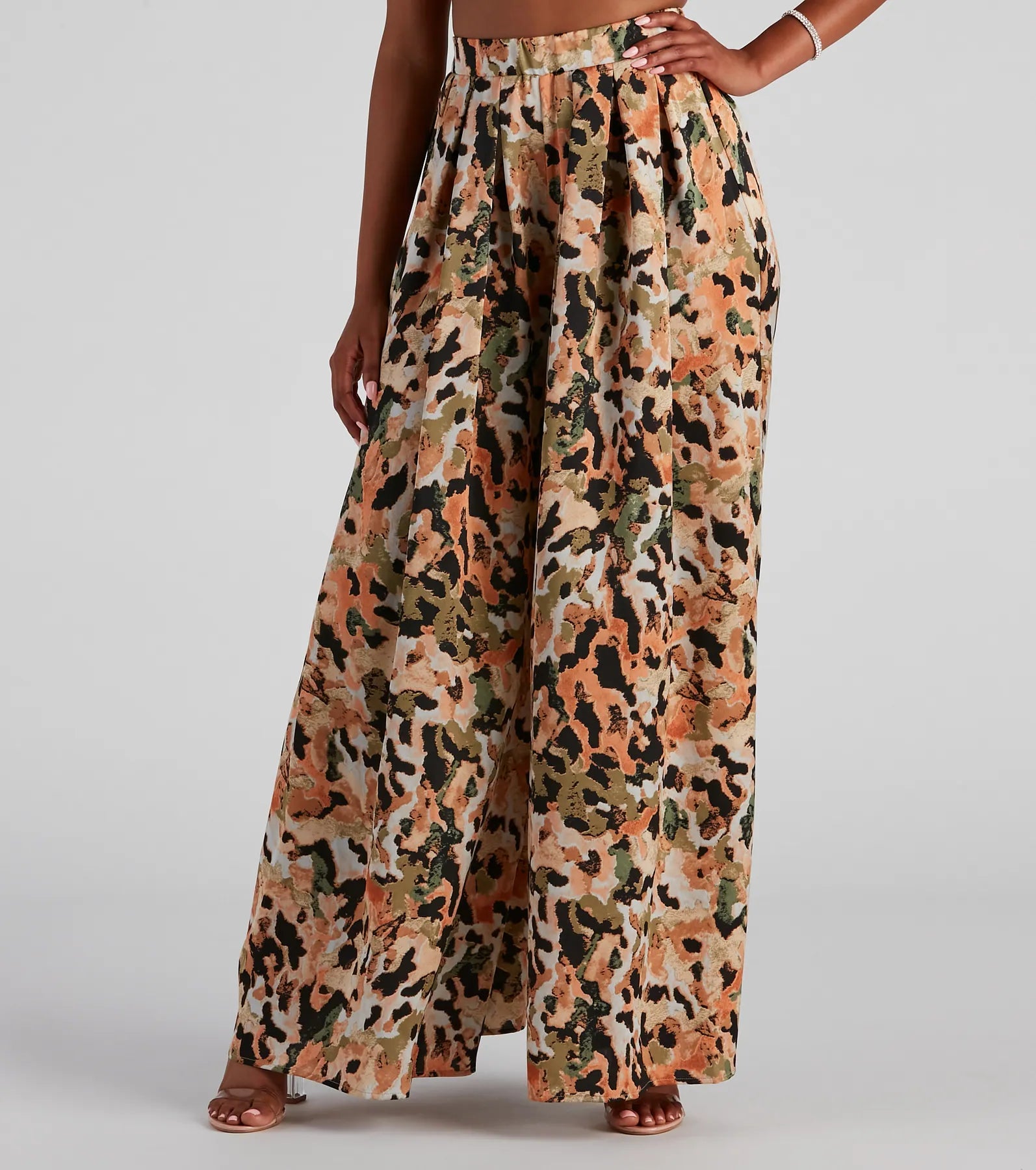 Markdown Madness Abstract Art Satin Wide Leg Pants