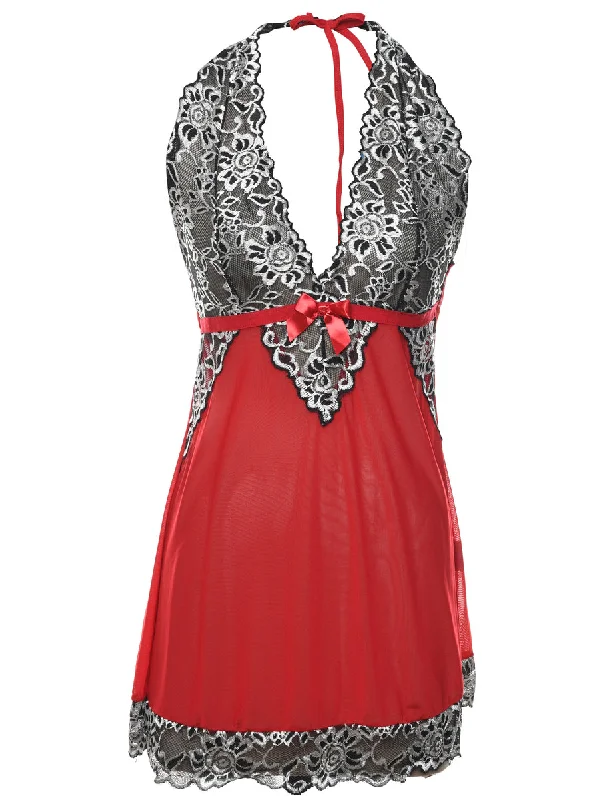 Discount Mania Halterneck Black & Red Lace Babydoll - XS
