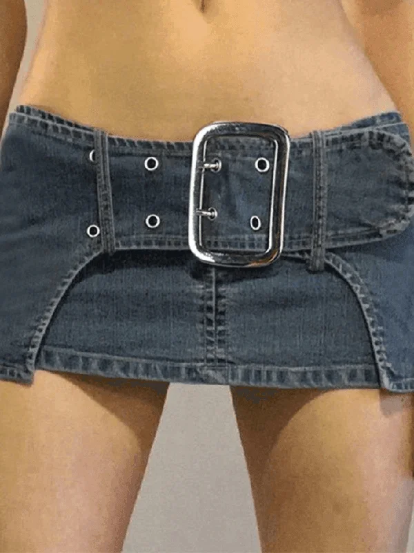 Final Clearance Belted Ultra Denim Cargo Mini Skirt
