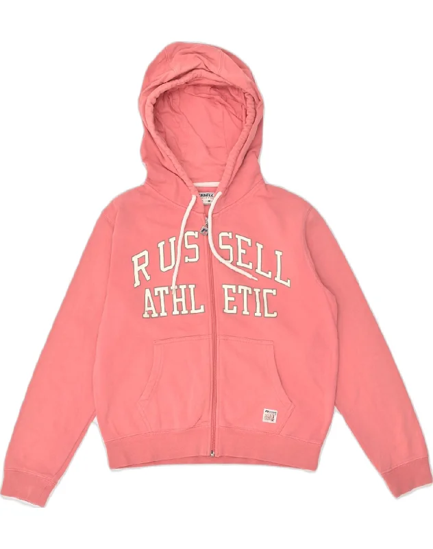 RUSSELL ATHLETIC Womens Graphic Zip Hoodie Sweater UK 14 Medium Pink