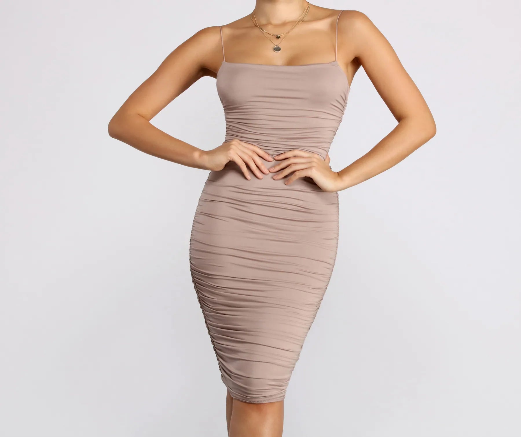 Super Sale Friday Night Ruched Midi Dress