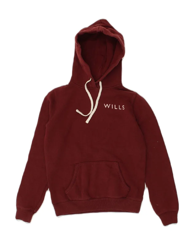 JACK WILLS Womens Graphic Hoodie Jumper UK 8 Small  Burgundy Cotton