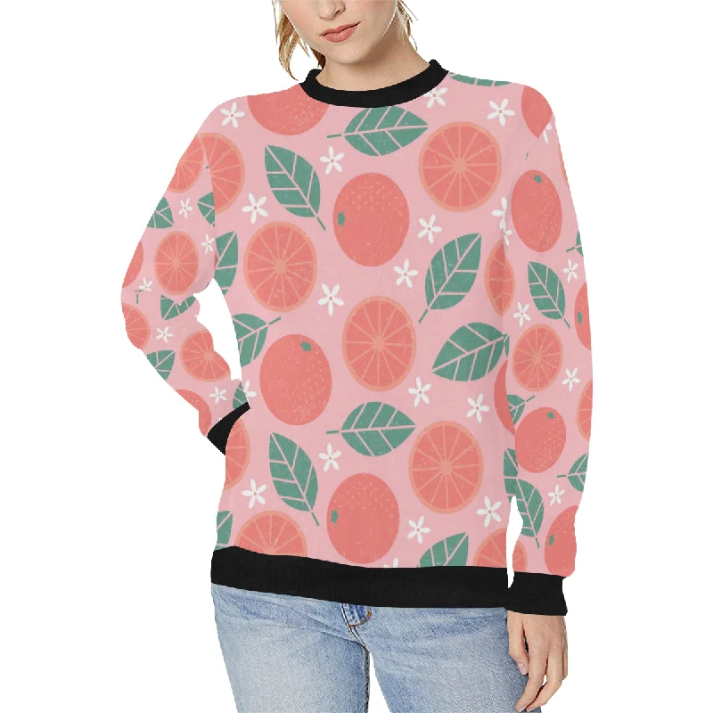 Grapefruit leaves flower pink background Women's Crew Neck Sweatshirt