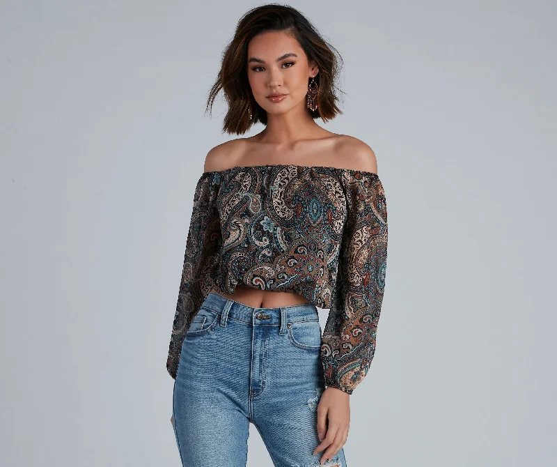 Price Reduction Cute In Paisley Off-The-Shoulder Blouse