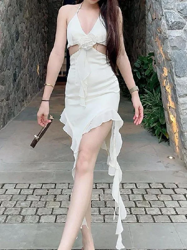 Daily Specials Hollow Out Tie-up Halterneck Sleeveless Dress