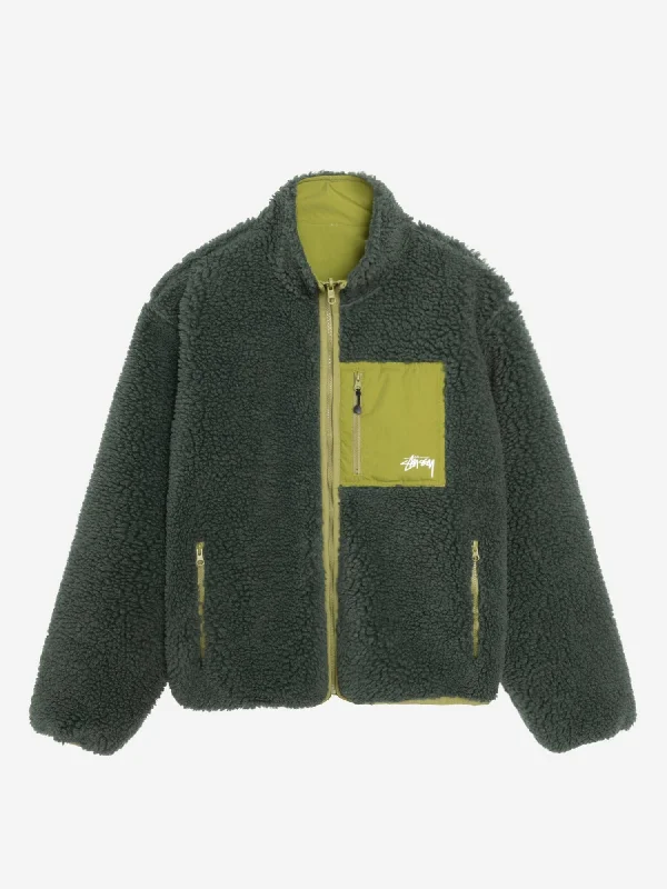 Super Sale Stussy Sherpa Reversible Jacket W  - Dark Green