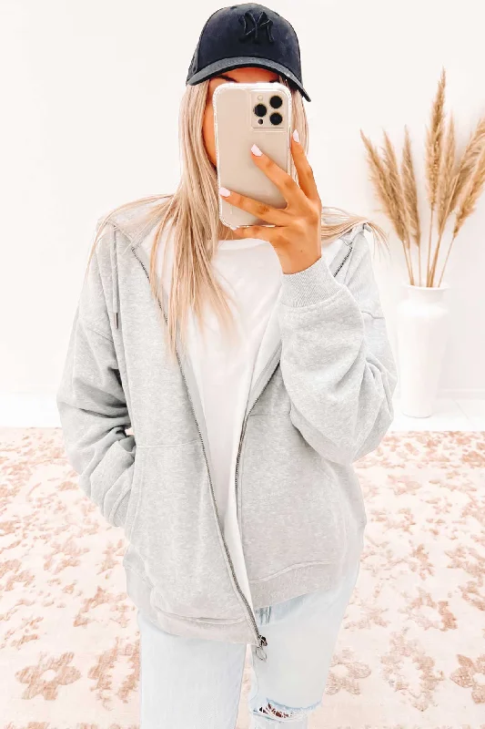 Stock Up and Save Oversized Zip Through Hoody Grey Marle