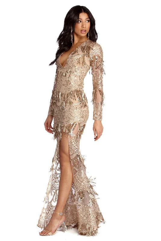 Bargain Bin Rachel Formal Sequin Tassel Dress