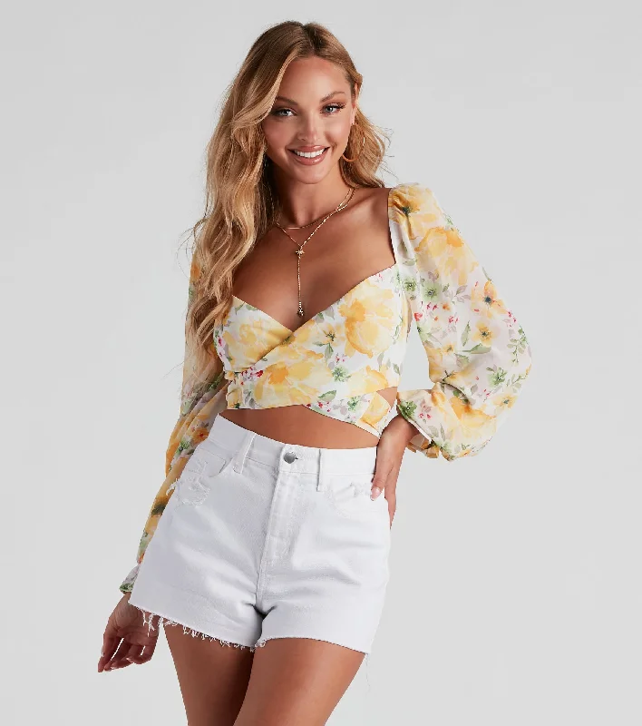Steals and Deals Floral Bloom Chiffon Crop Top