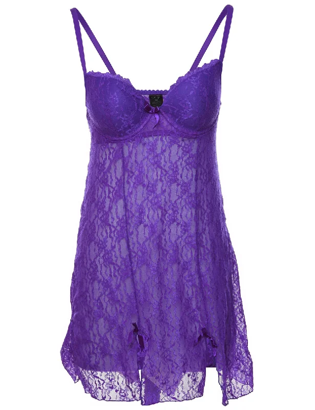 New Markdowns Bright Purple Lace Sheer Slip Dress - S