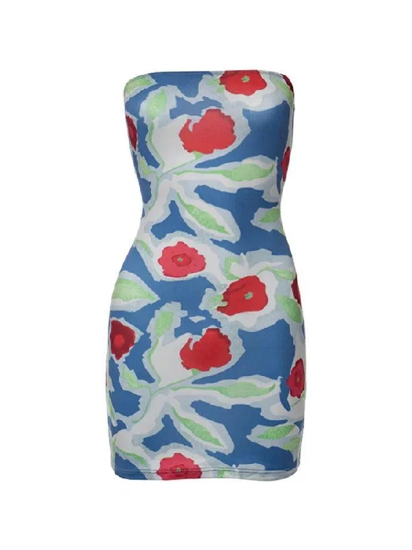Markdowns Vintage Floral Print Backless Bandeau Mini Dress