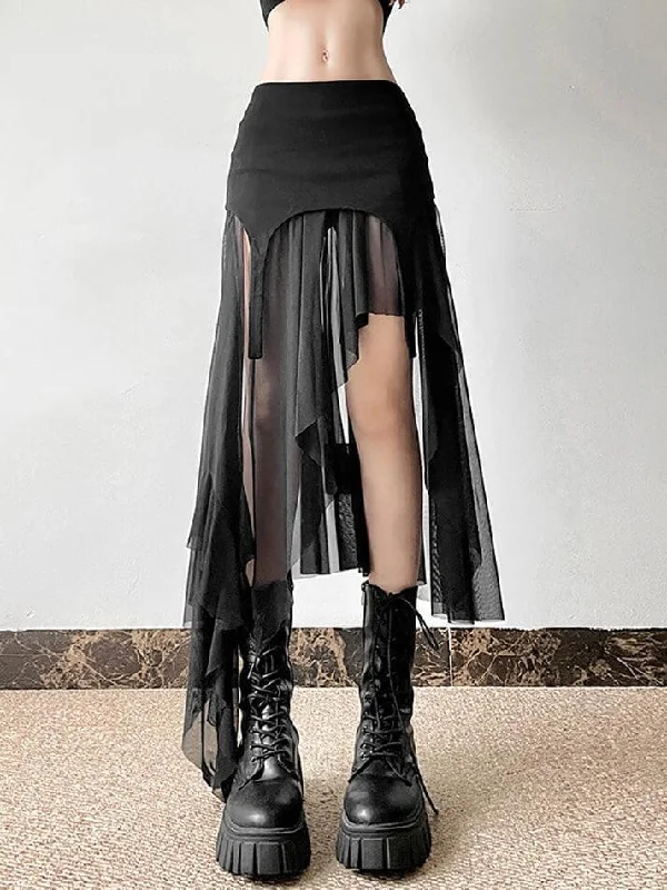 Buy Now Goth Asymmetrical Mesh Mini Skirt