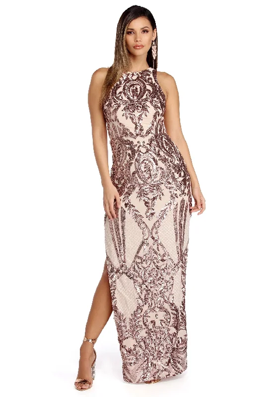 Online Exclusive Sarai  Sleeveless Sequin Scroll Dress