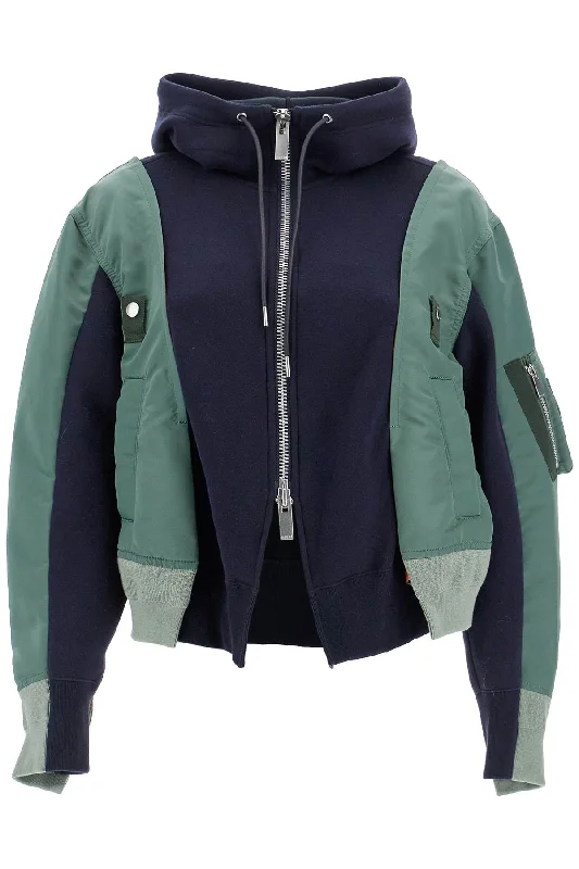 Hybrid Sweatshirt With Zip And Hood  - Blue