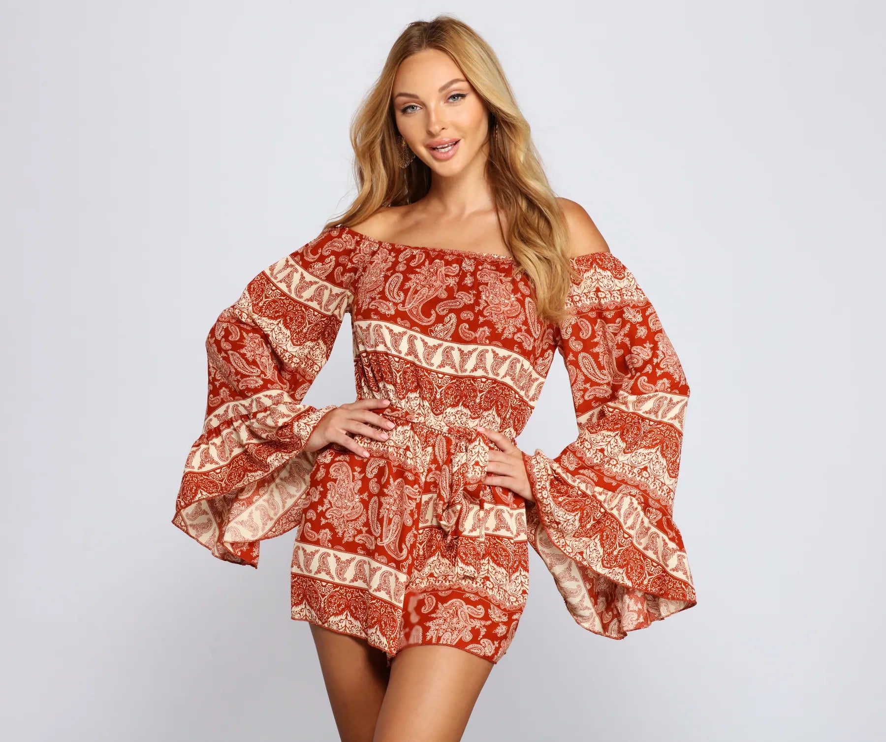Price Smash Off The Shoulder Paisley Perfection Romper