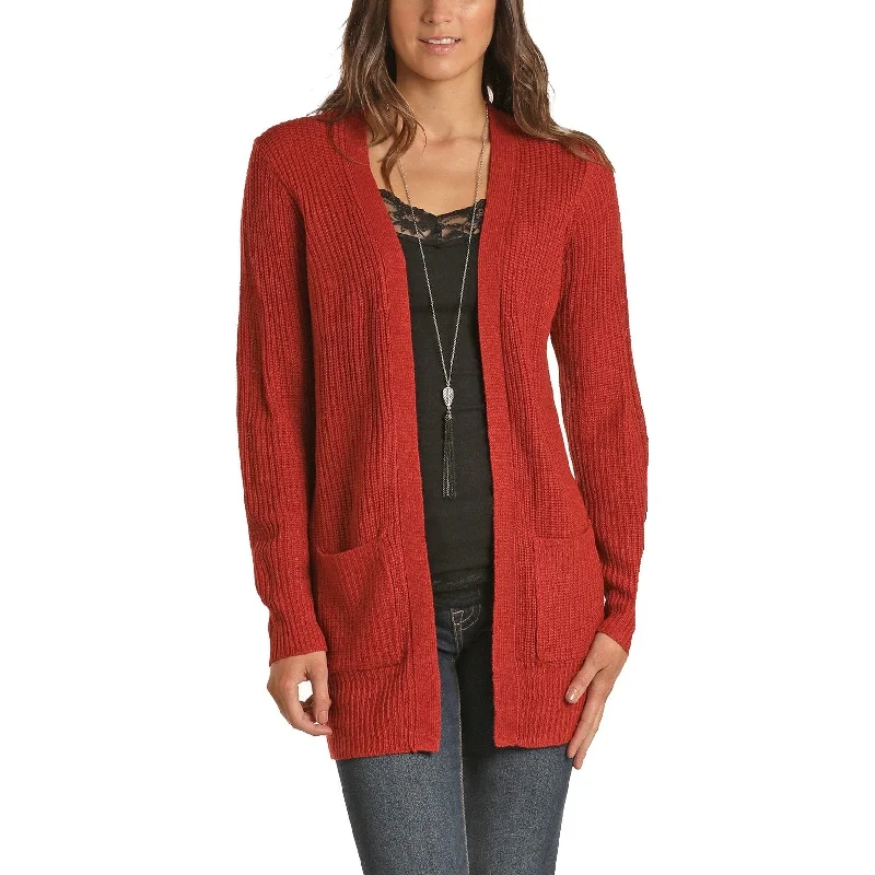 Unbeatable Prices Panhandle Ladies Mini Cable Knit Burnt Orange Cardigan J8-1339-91
