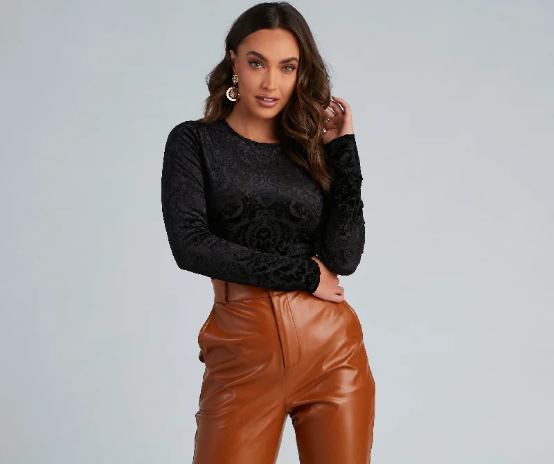 Price Buster Sheer Perfection Mesh Flocked Bodysuit