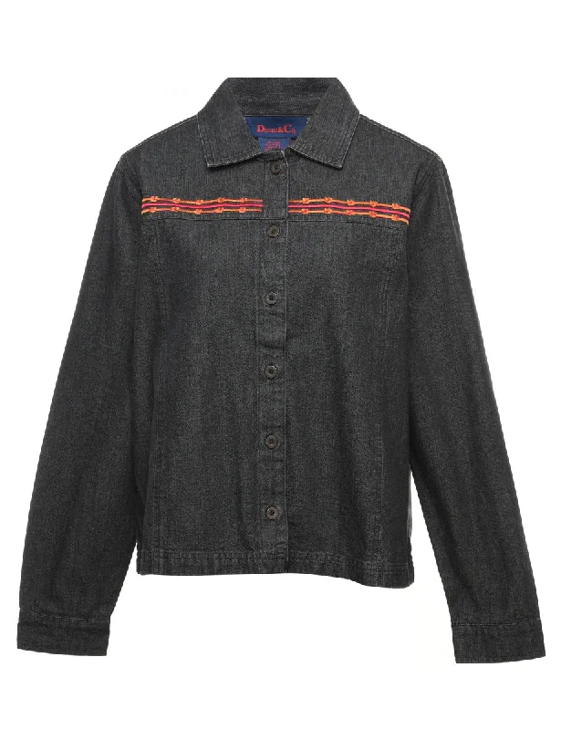 Get It Before It’s Gone Classic Black Denim Embroidered Jacket - M