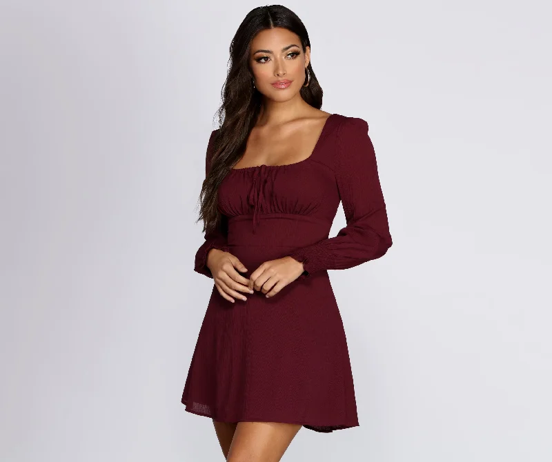 Discount Deals Long Sleeve Peasant Mini Dress