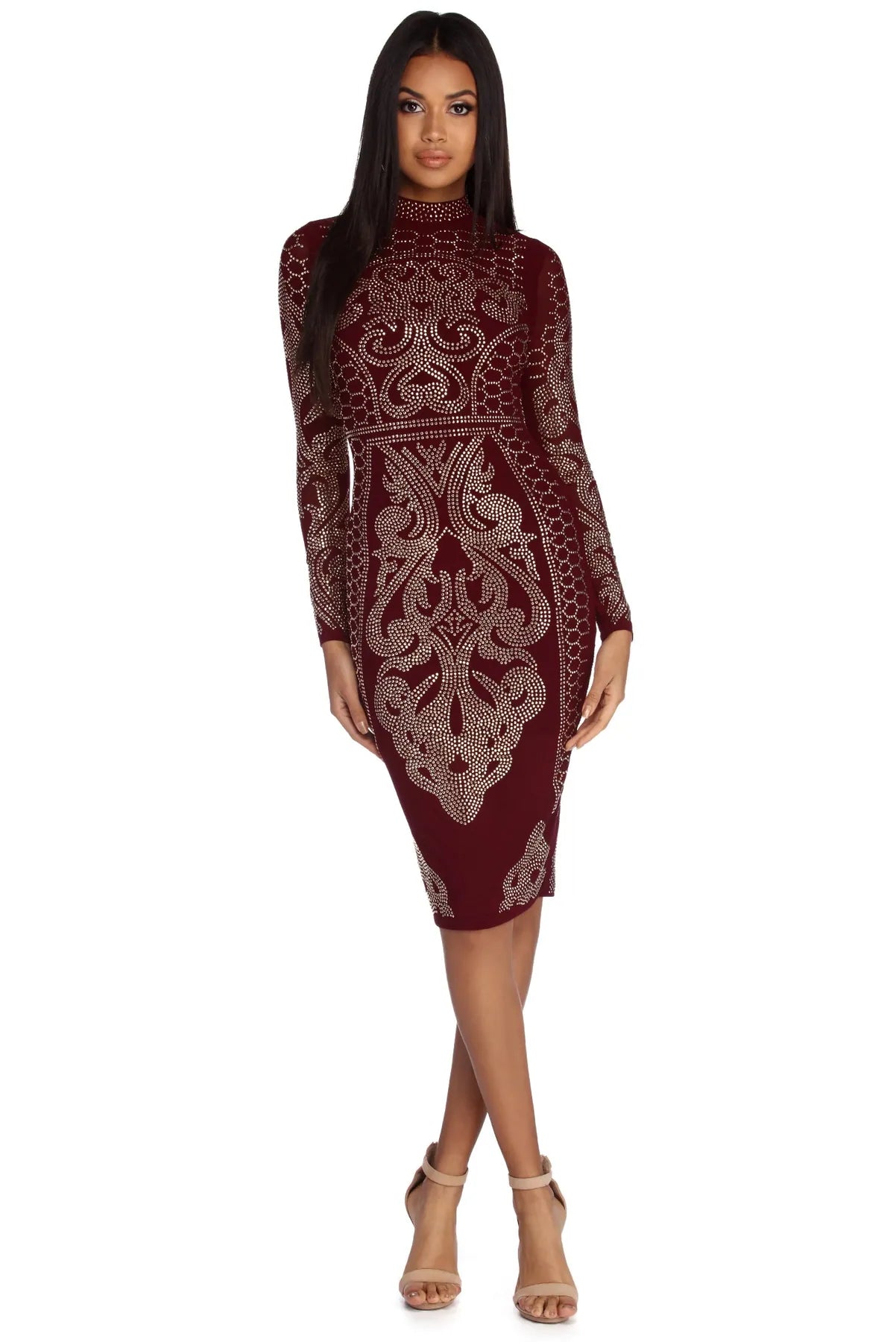Doorbuster Deal Arabella Formal Heat Stone Mesh Dress