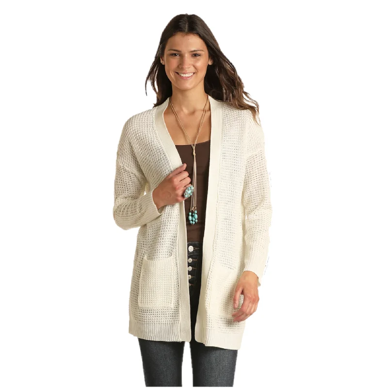 Limited Time Panhandle® Ladies Waffle Knit Cream Sweater Cardigan J8-1340-10