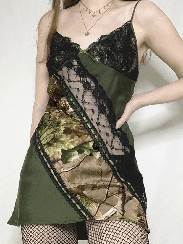 Don't Wait V Neck Patchwork Lace Mini Dress