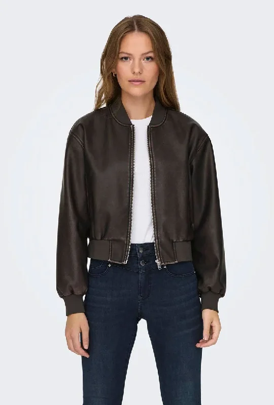Weekend Flash Sale ONLY JANE FAUX LEATHER WASHED BOMBER JKT