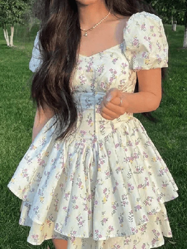 Reduced Prices Puff Sleeve Floral Corset Mini Dress