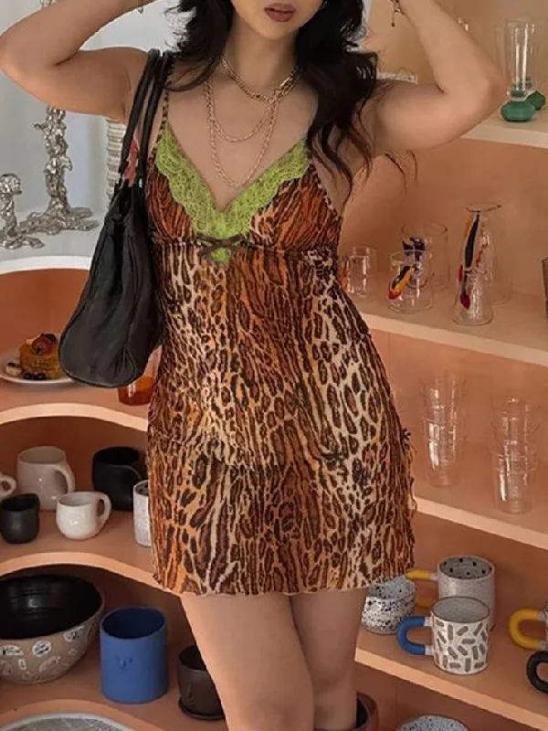 Loyalty Reward V-neck Leopard Print Halter Mini Dress