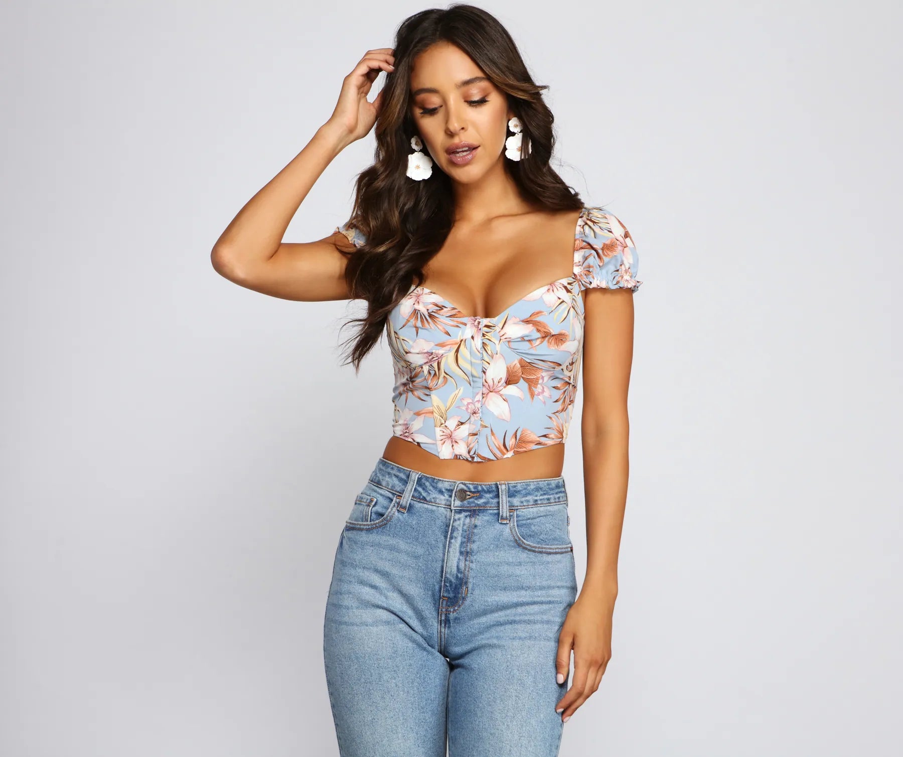 Final Sale Tropical Dream Puff Sleeve Corset Top