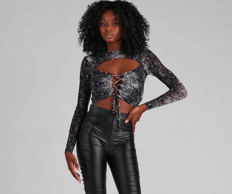 Today’s Deal Snake It Mesh Lace-Up Top